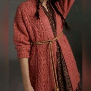 Anthropologie Burnt Orange Open Textured Cardigan Sweater Size Small